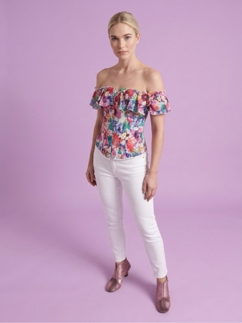 Colorful Floral Lace-Up Bustier Top